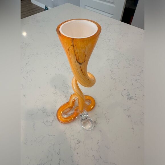 Vintage MCM Art Glass Vase or Candle Holder‎ Hand Blown 10" Retro Made in Poland - Picture 8 of 13